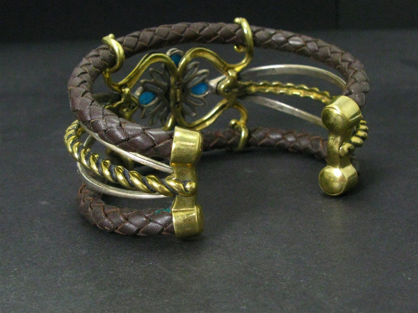 Sterling Brass Southwestern Turquoise American West Cuff Bracelet 56g i14549
