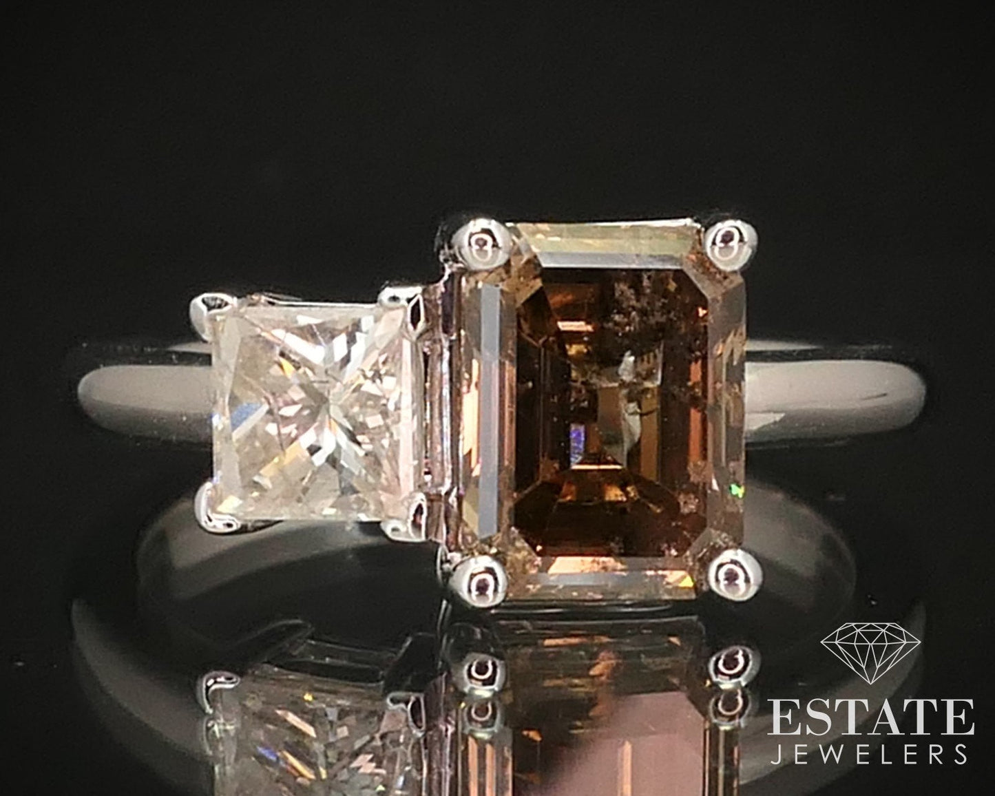 14k White Gold Champagne & White Natural 2.60ctw Diamond Ring 4.4g i14542