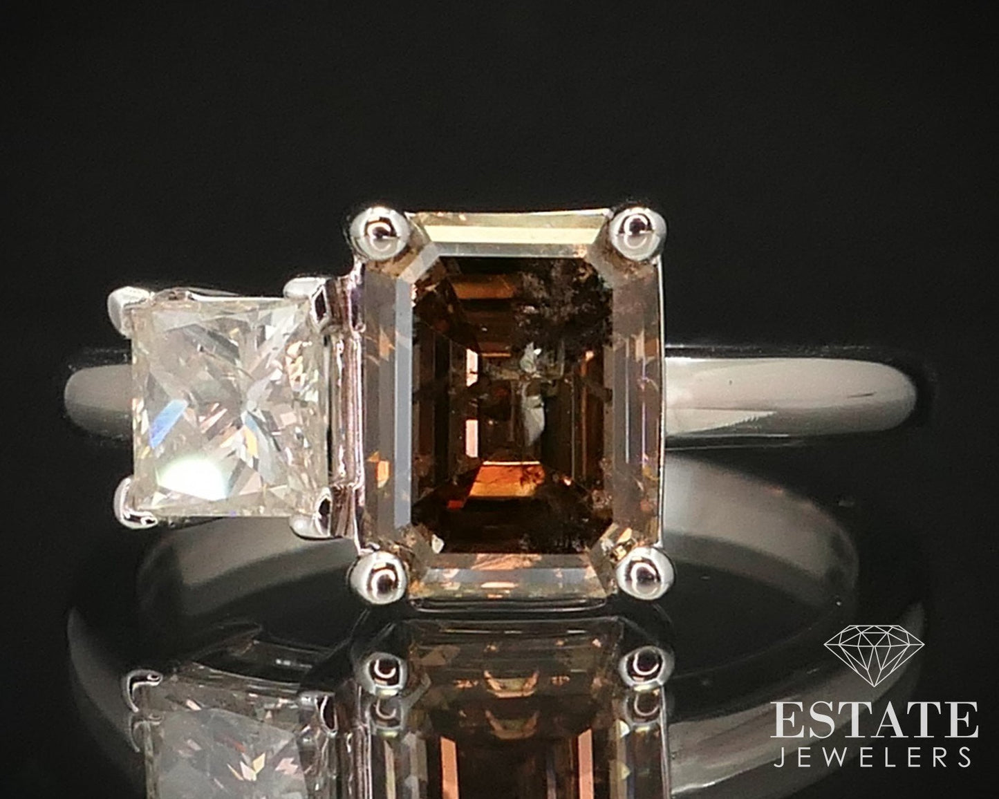 14k White Gold Champagne & White Natural 2.60ctw Diamond Ring 4.4g i14542