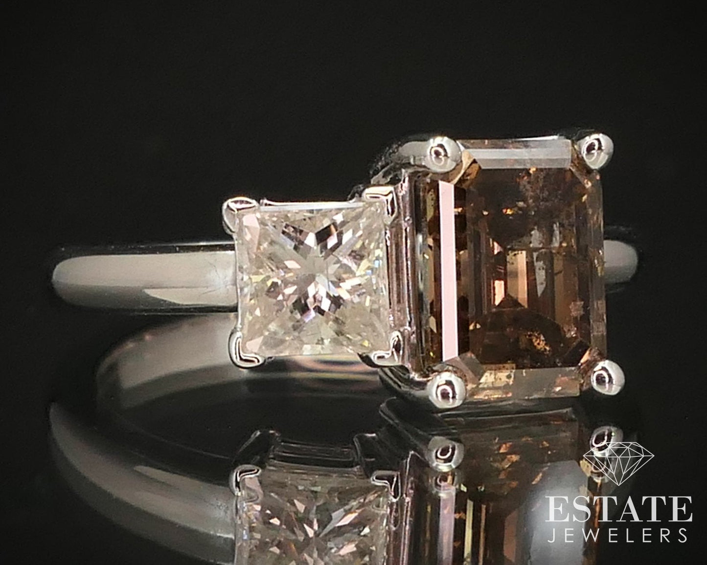 14k White Gold Champagne & White Natural 2.60ctw Diamond Ring 4.4g i14542