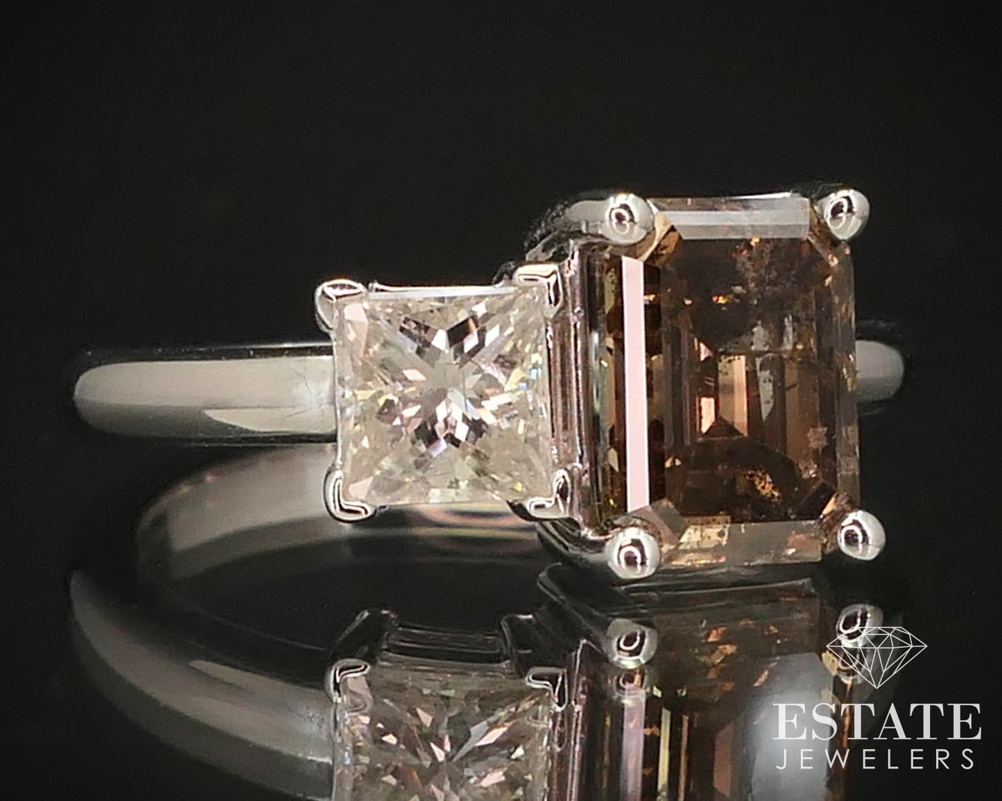 14k White Gold Champagne & White Natural 2.60ctw Diamond Ring 4.4g i14542