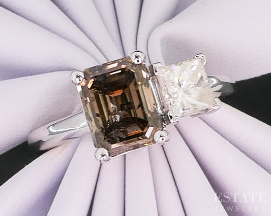 14k White Gold Champagne & White Natural 2.60ctw Diamond Ring 4.4g i14542