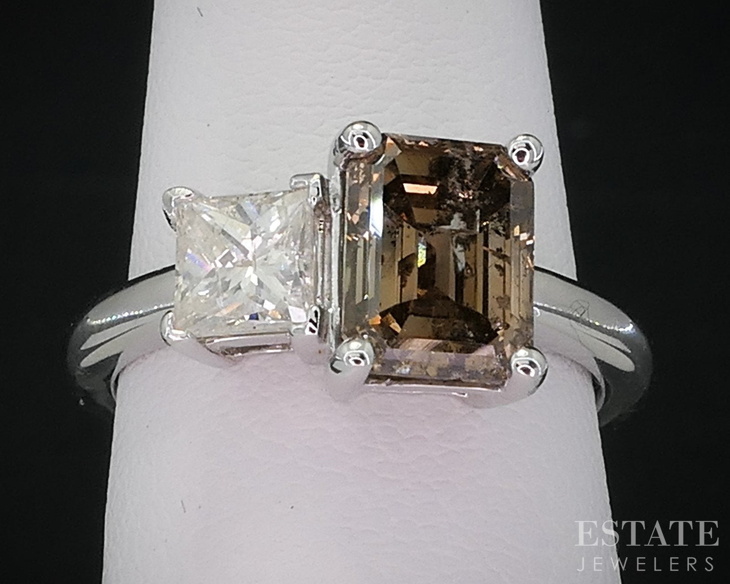 14k White Gold Champagne & White Natural 2.60ctw Diamond Ring 4.4g i14542