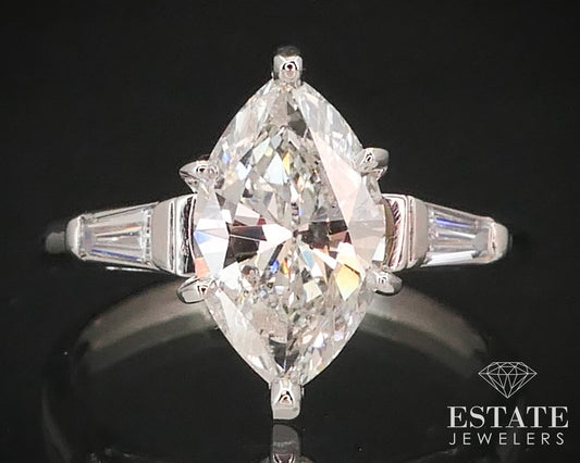 Antique Platinum Marquise Natural 2.03ct Diamond Engagement Ring 4.4g i14528