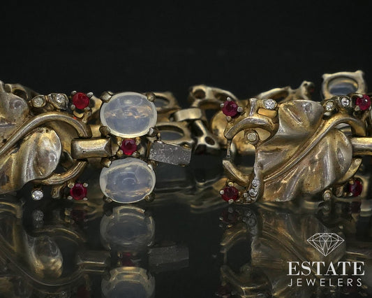 1940s Sterling Trifari Alfred Philippe Moonstone Rhinestone Bracelet i14042