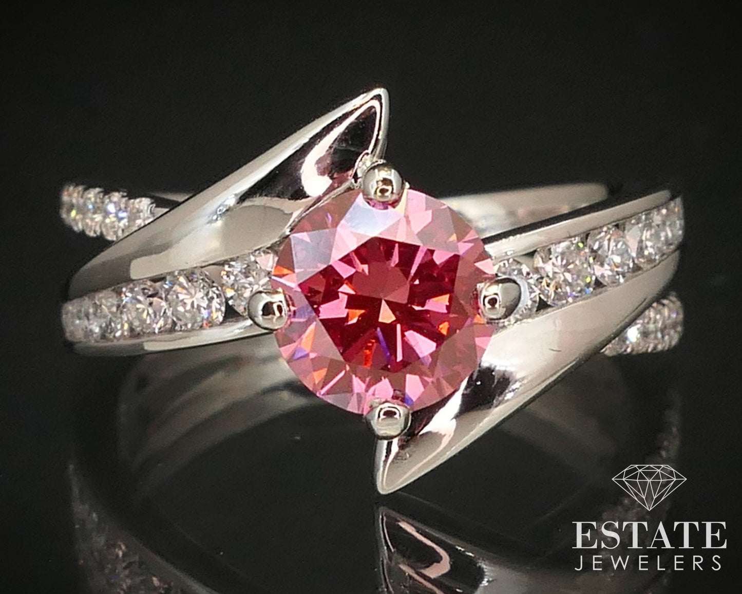 14k White Gold 1.04ct Lab Created Pink & White Diamond Engagement Ring 5g i14634