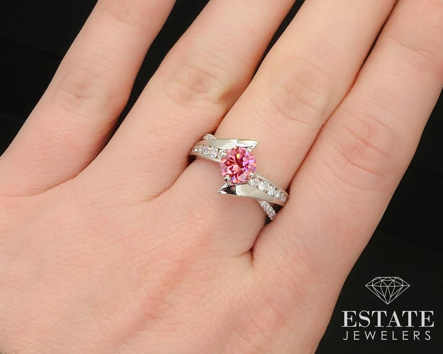 14k White Gold 1.04ct Lab Created Pink & White Diamond Engagement Ring 5g i14634