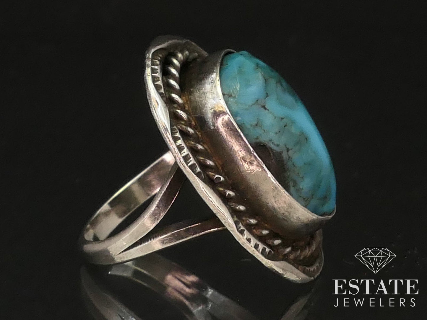 Vintage Sterling 925 Navajo Natural Turquoise Ladies Ring 7.2g i14776