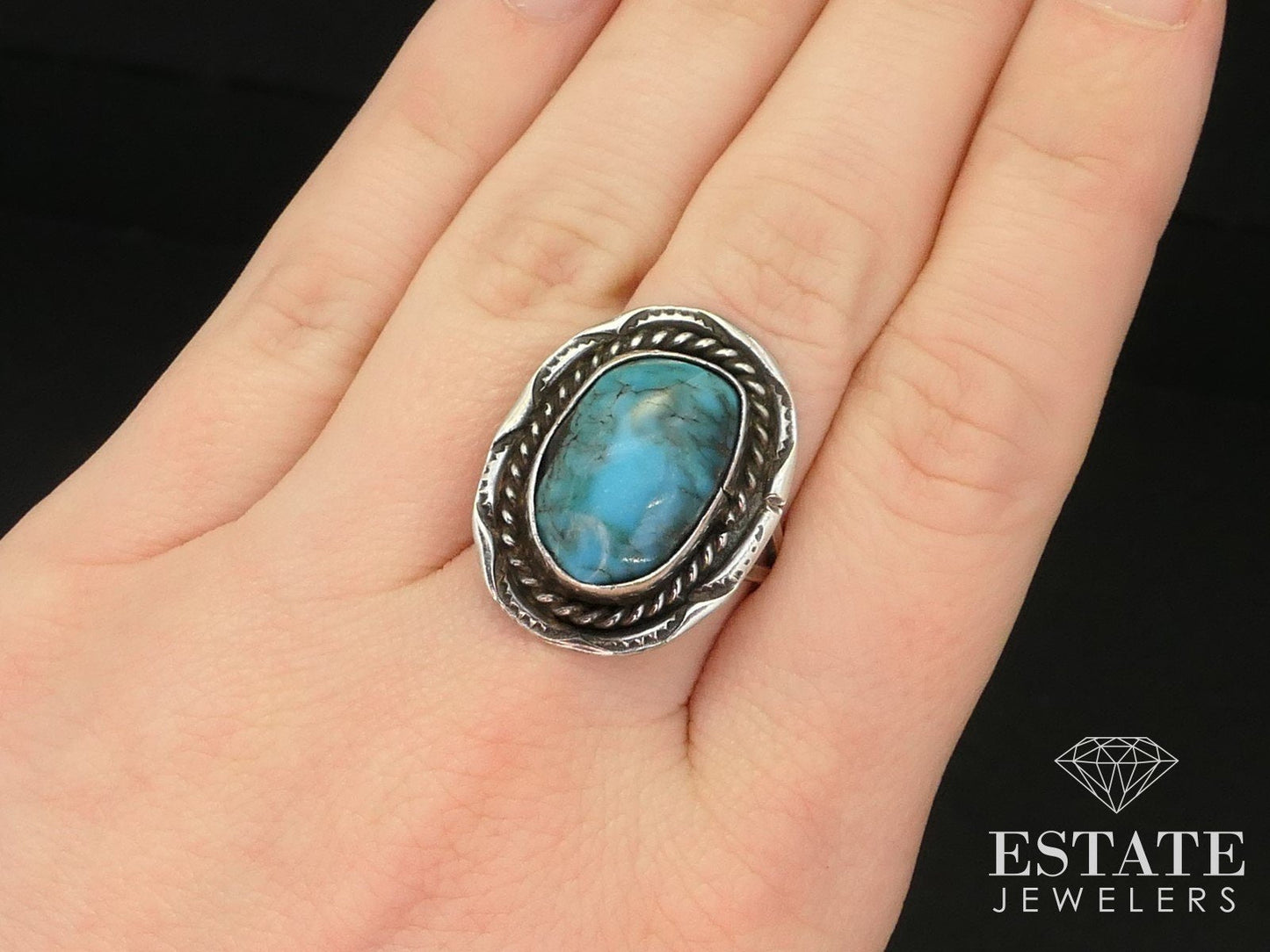 Vintage Sterling 925 Navajo Natural Turquoise Ladies Ring 7.2g i14776