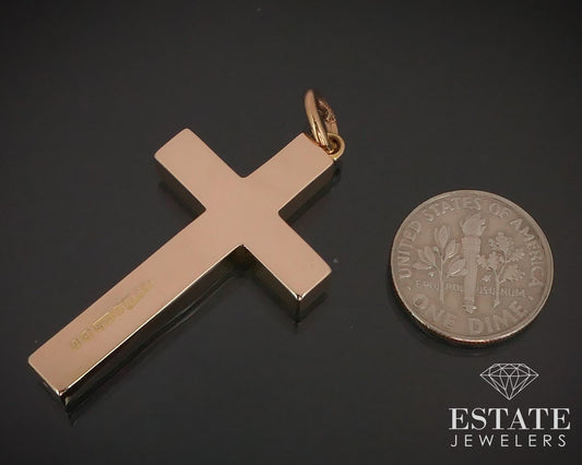 Antique Victorian 9k Rose Gold European Engraved Cross Pendant 2.9g i14718