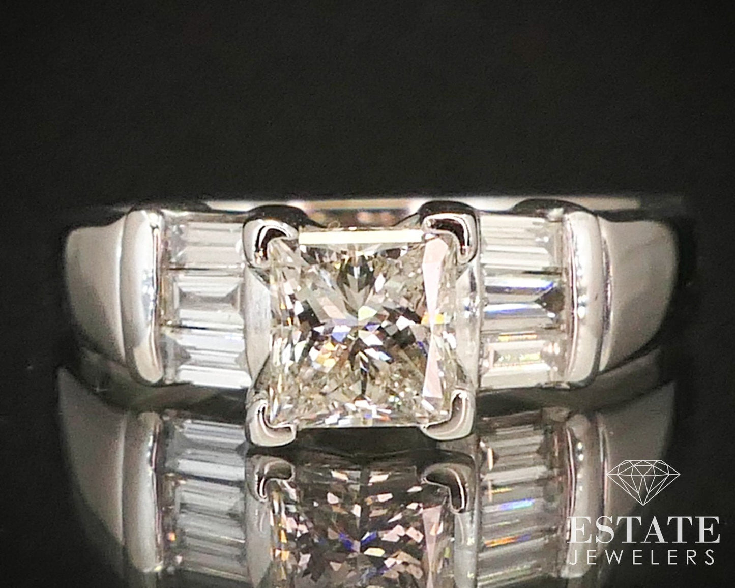 14k White Gold Princess Natural .73ctw Diamond Engagement Ring 4.1g i14787