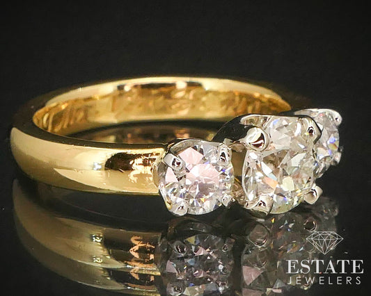 Platinum & 22k YG Round European Cut 1.18ctw Diamond Engagement Ring 6.5g i14786