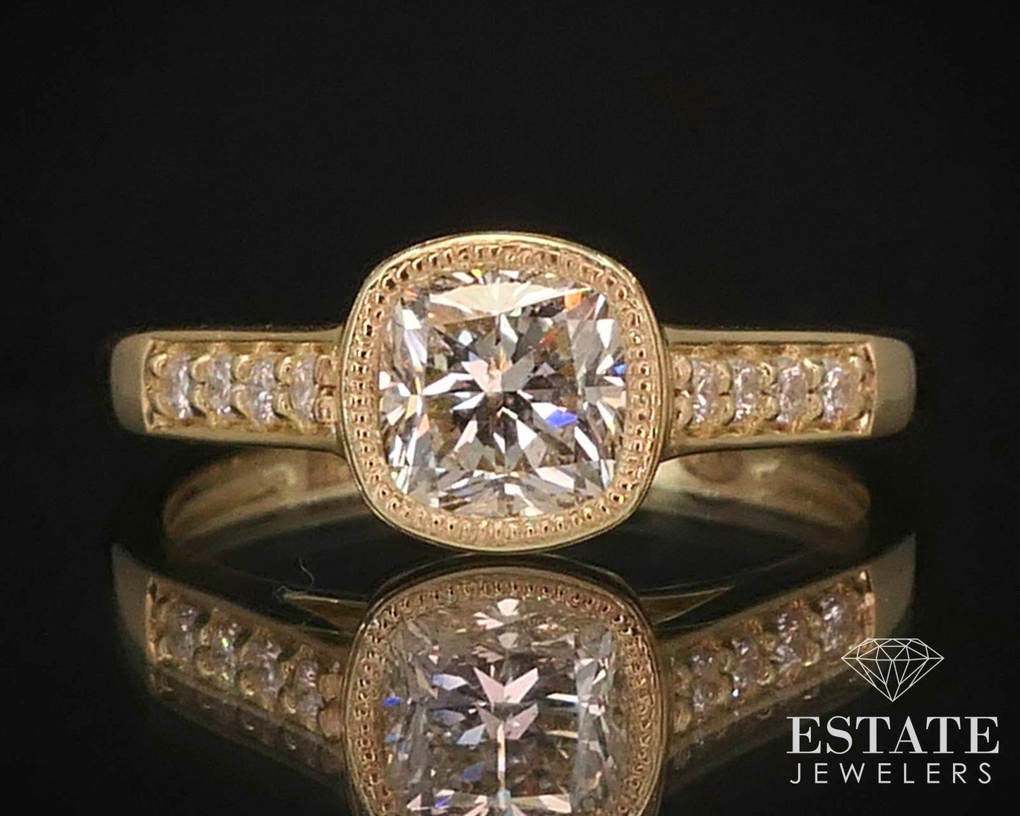 14k Yellow Gold Cushion Natural .99ct Diamond Engagement Ring 3.3g i14797