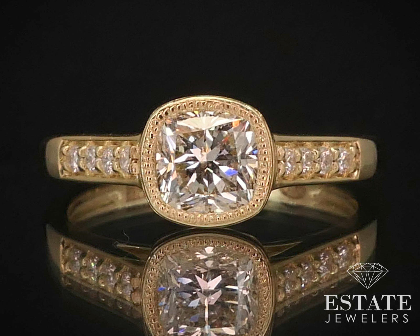 14k Yellow Gold Cushion Natural .99ct Diamond Engagement Ring 3.3g i14797