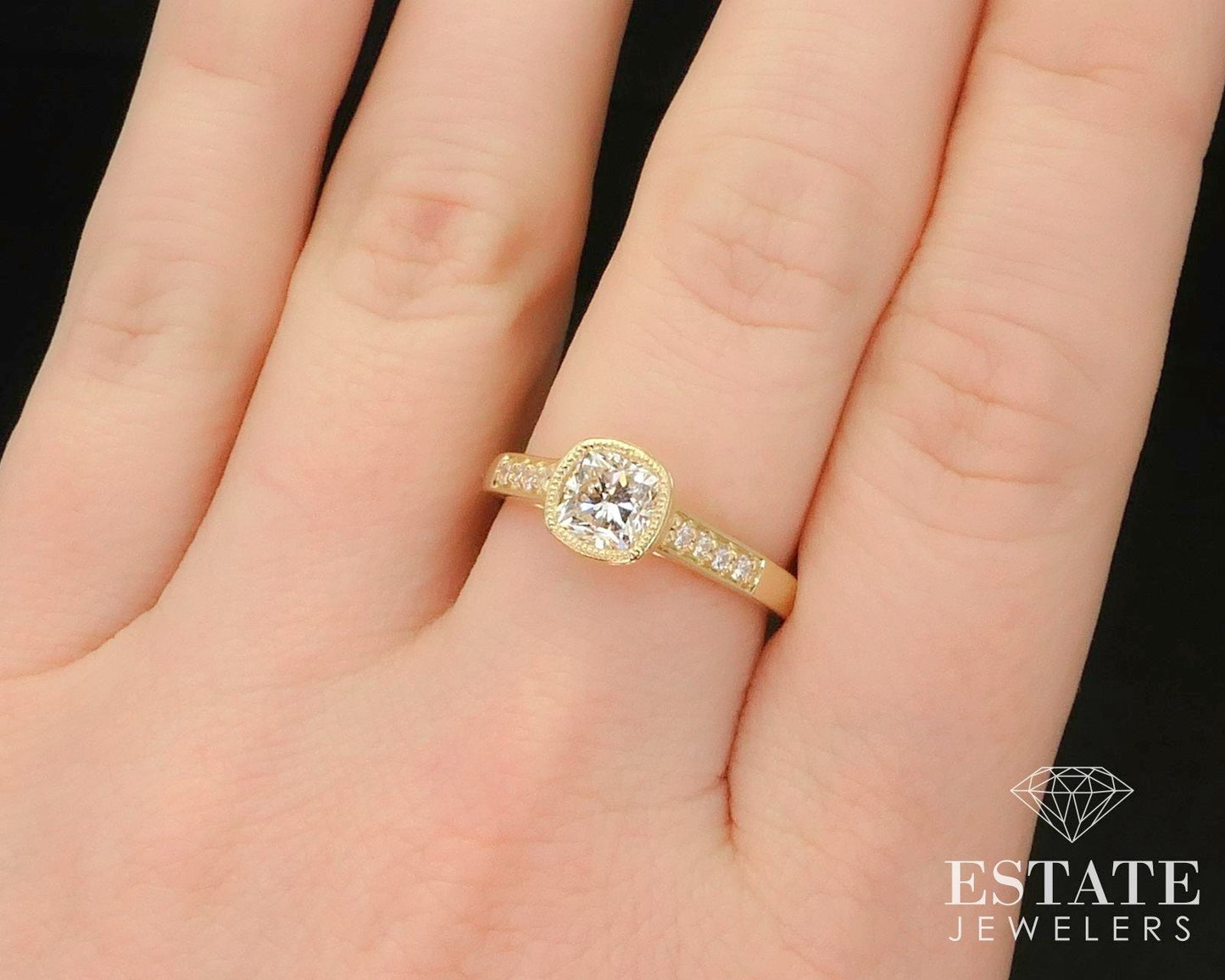 14k Yellow Gold Cushion Natural .99ct Diamond Engagement Ring 3.3g i14797