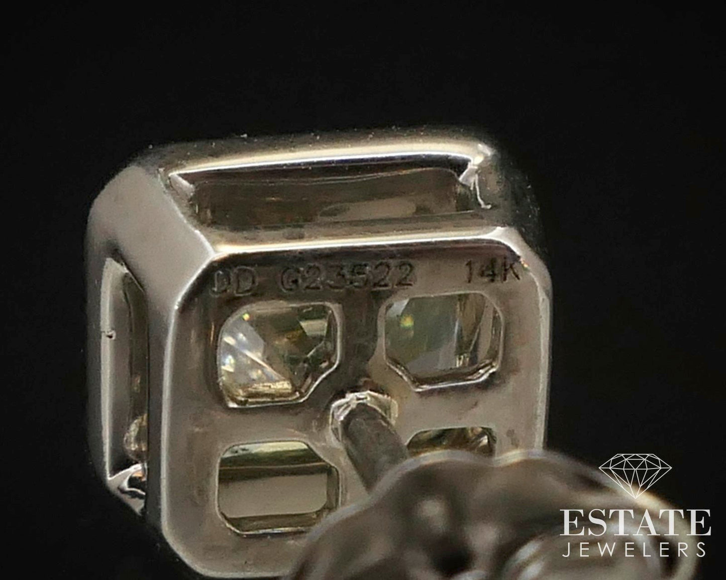 14k White Gold Radiant Cut 1.50ctw Natural Diamond Bezel Stud Earrings i14798