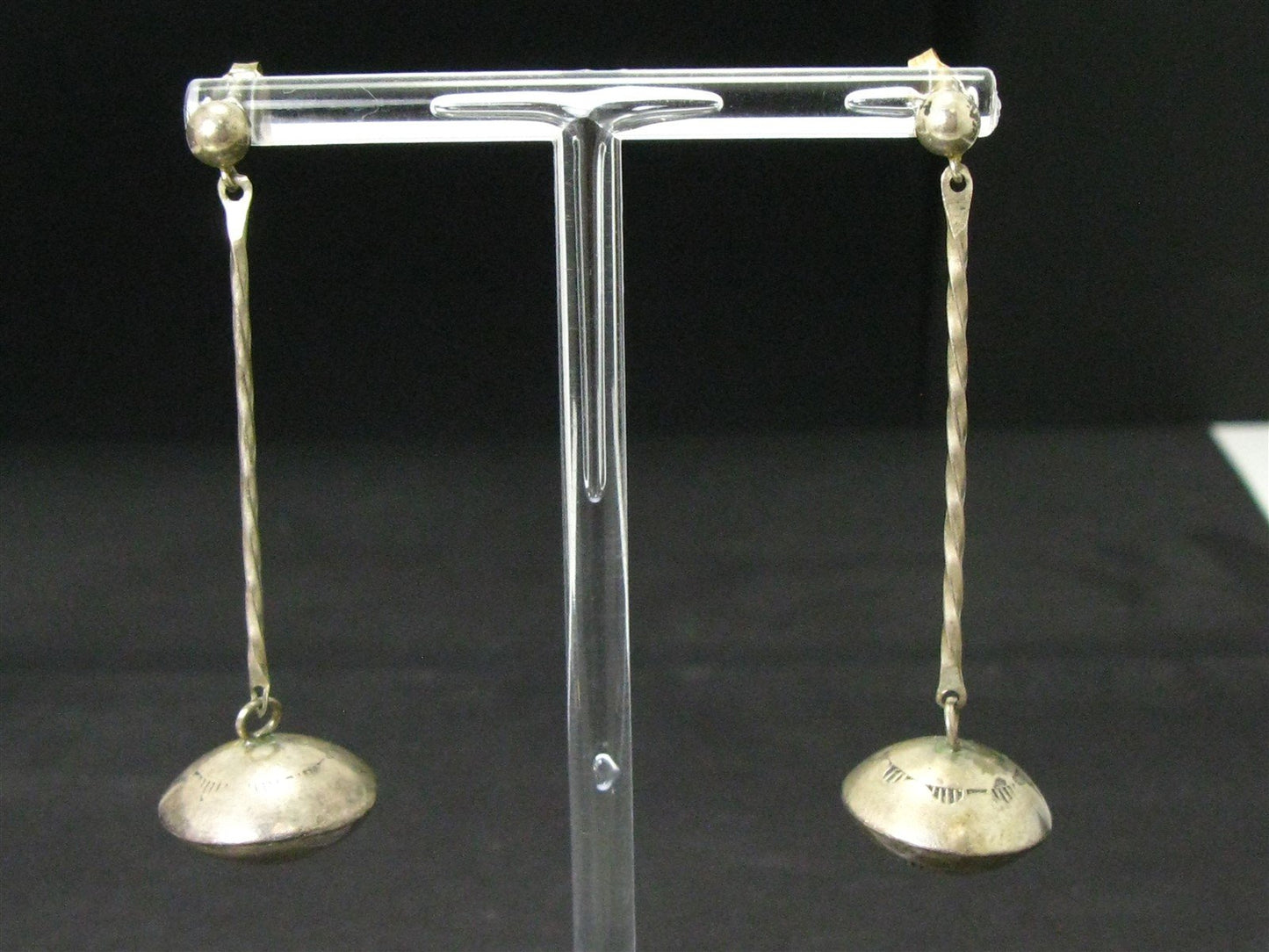 Vintage Sterling 925 Navajo Long Beaded Dangle Earrings 6.8g i14866