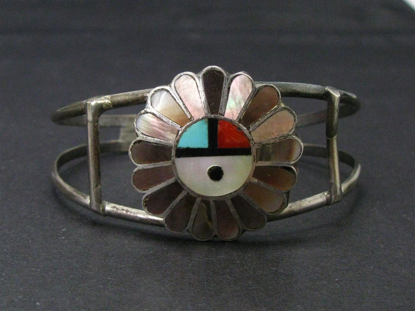 Vintage Sterling Multi Gem Zuni Sun God Ladies Cuff Bracelet 14.5g i14858