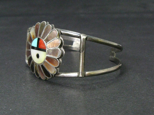 Vintage Sterling Multi Gem Zuni Sun God Ladies Cuff Bracelet 14.5g i14858