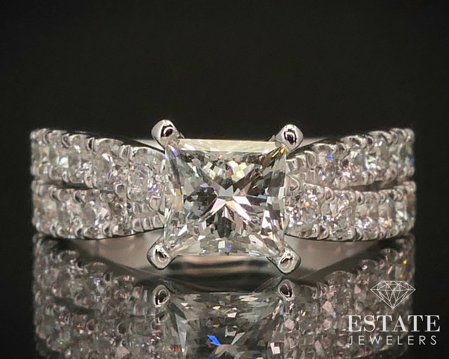 14k White Gold Princess GSI Natural 1.76ctw Diamond Engagement Ring 4.7g i14885