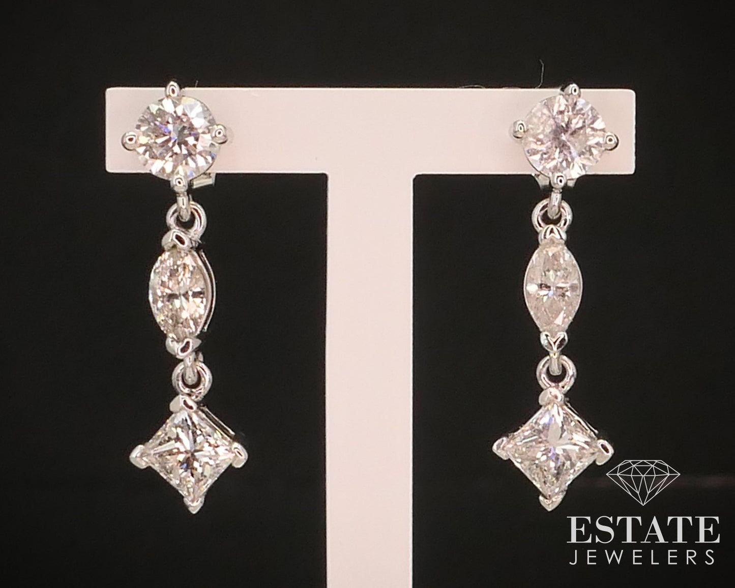Custom 14k White Gold Natural 2.30ctw Diamond Dangle Earrings 2.8g i14942