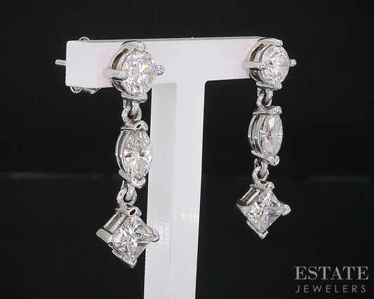 Custom 14k White Gold Natural 2.30ctw Diamond Dangle Earrings 2.8g i14942