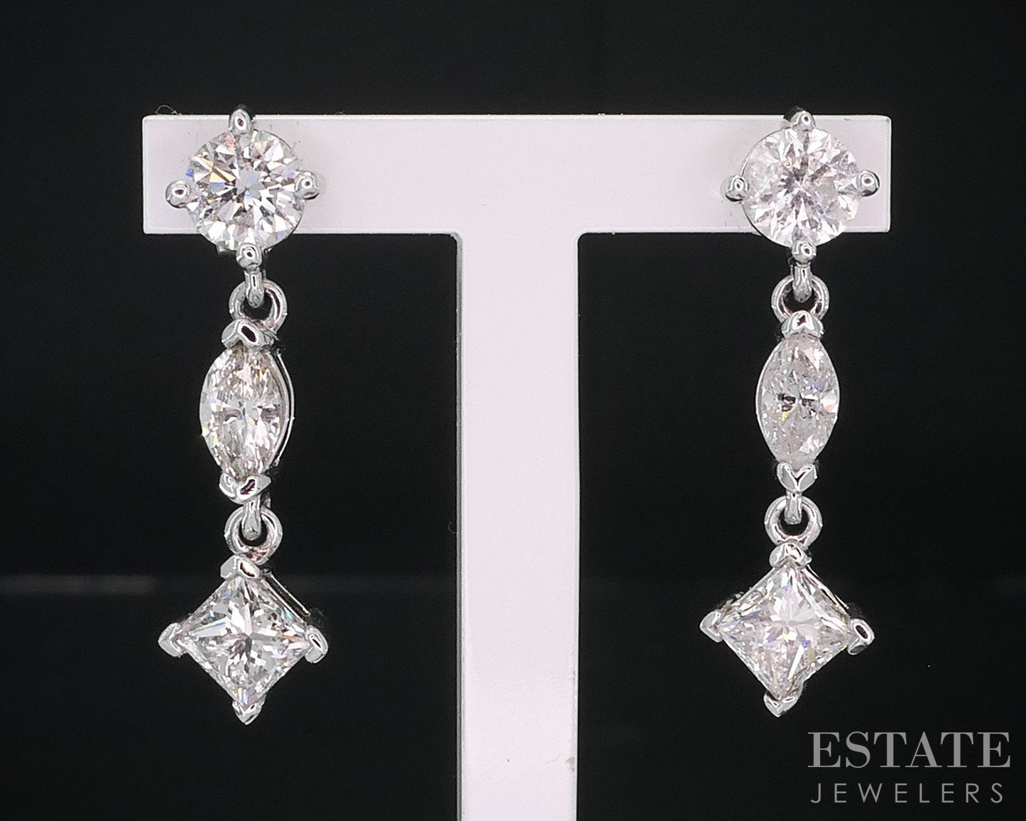 Custom 14k White Gold Natural 2.30ctw Diamond Dangle Earrings 2.8g i14942