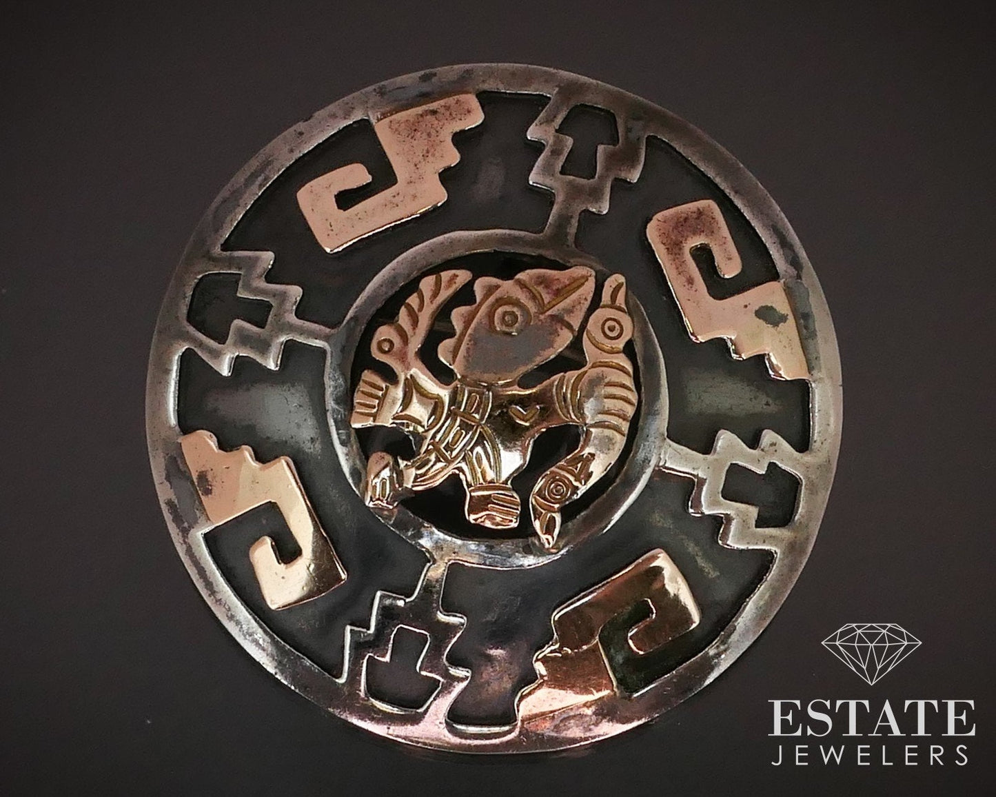 Vintage 18k & Sterling Silver Peruvian CHAVEZ Tribal Pin Pendant 14.5g i15013