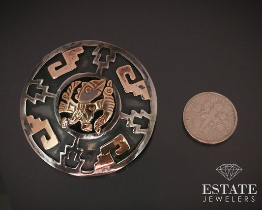 Vintage 18k & Sterling Silver Peruvian CHAVEZ Tribal Pin Pendant 14.5g i15013