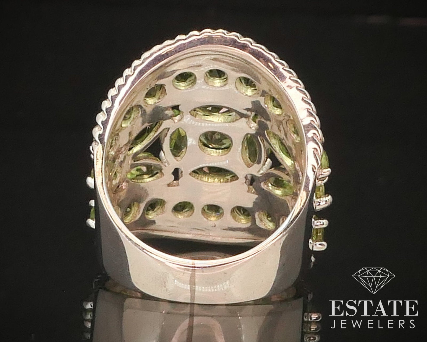 Estate Sterling Silver Natural Peridot Cocktail Band Ring 10g i15006