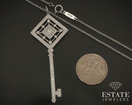 Platinum Tiffany & Co. Natural .59ctw Diamond Grace Key Pendant Necklace p59243