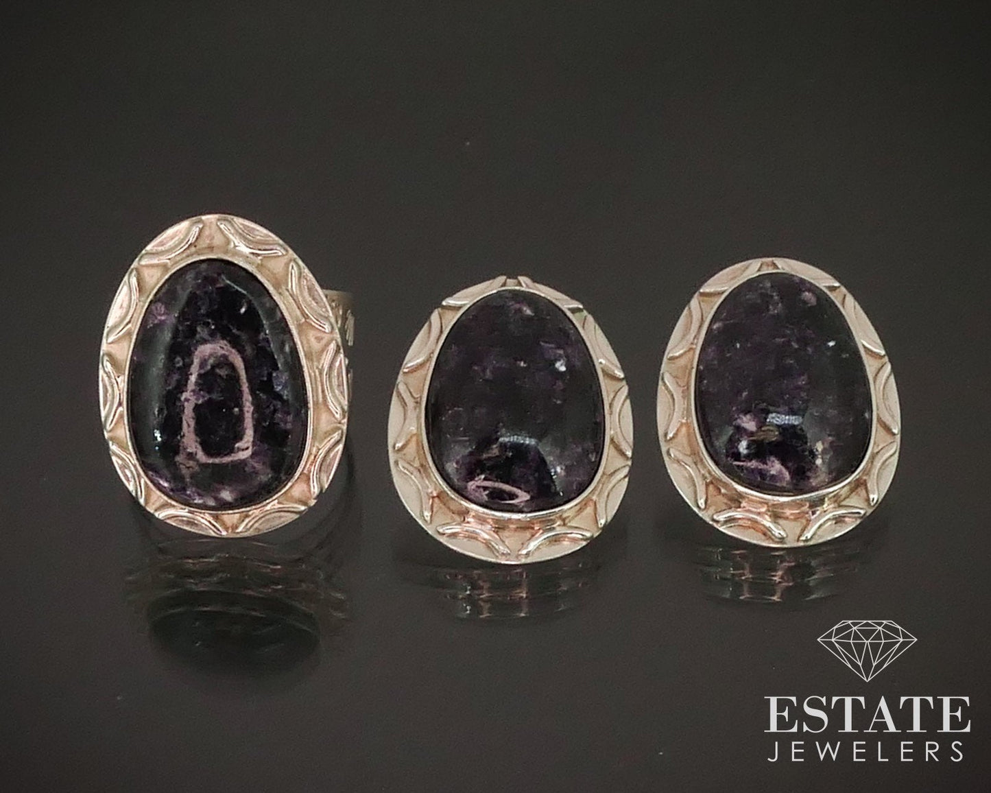 Sterling Jay King Mine Finds Natural Purple Charoite Ring & Earrings 27g i15300
