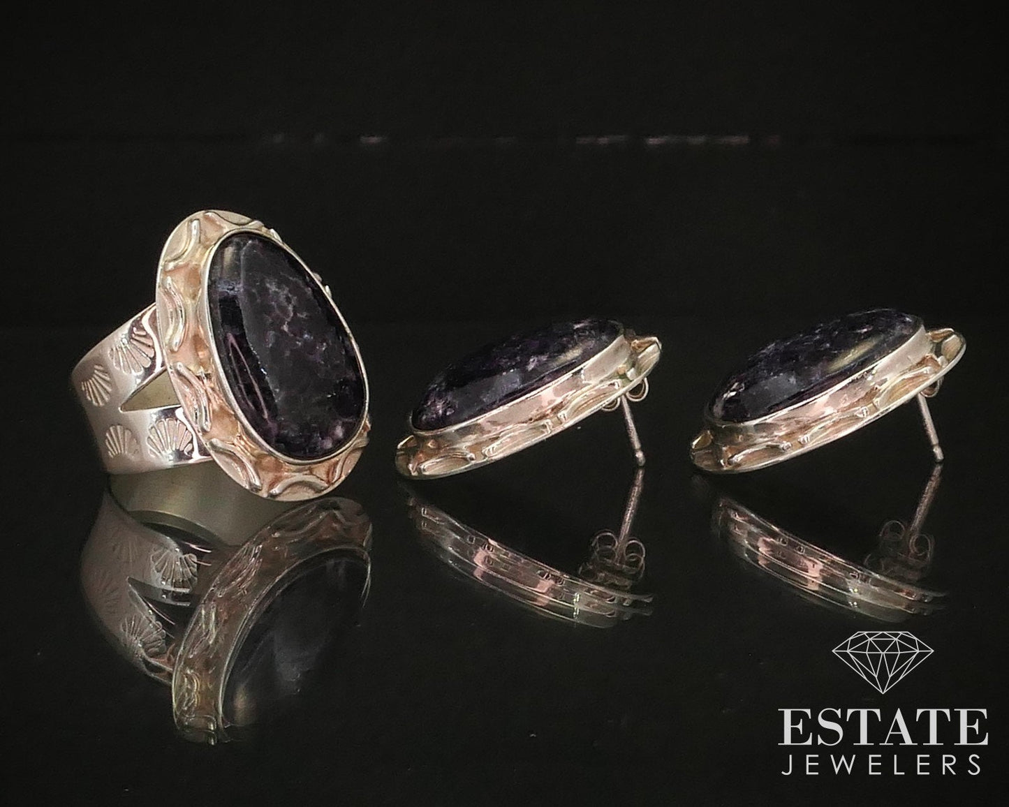 Sterling Jay King Mine Finds Natural Purple Charoite Ring & Earrings 27g i15300
