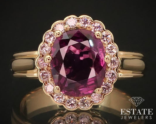 18k Yellow Gold Natural 1.80ct Pink Sapphire & Fancy Pink Diamond Ring 7g p59282