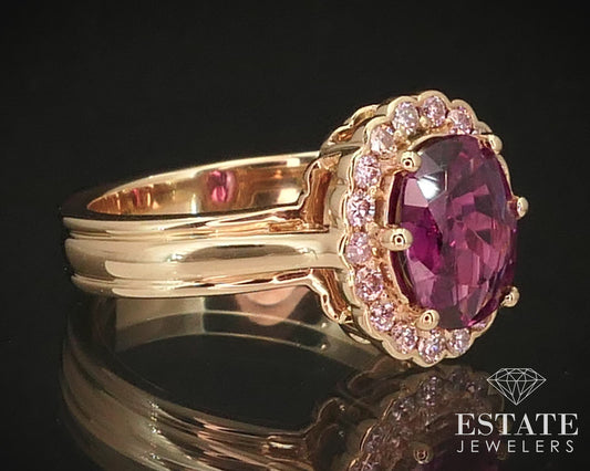 18k Yellow Gold Natural 1.80ct Pink Sapphire & Fancy Pink Diamond Ring 7g i15027