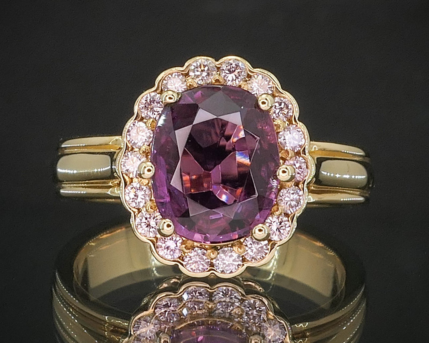 18k Yellow Gold Natural 1.80ct Pink Sapphire & Fancy Pink Diamond Ring 7g i15027