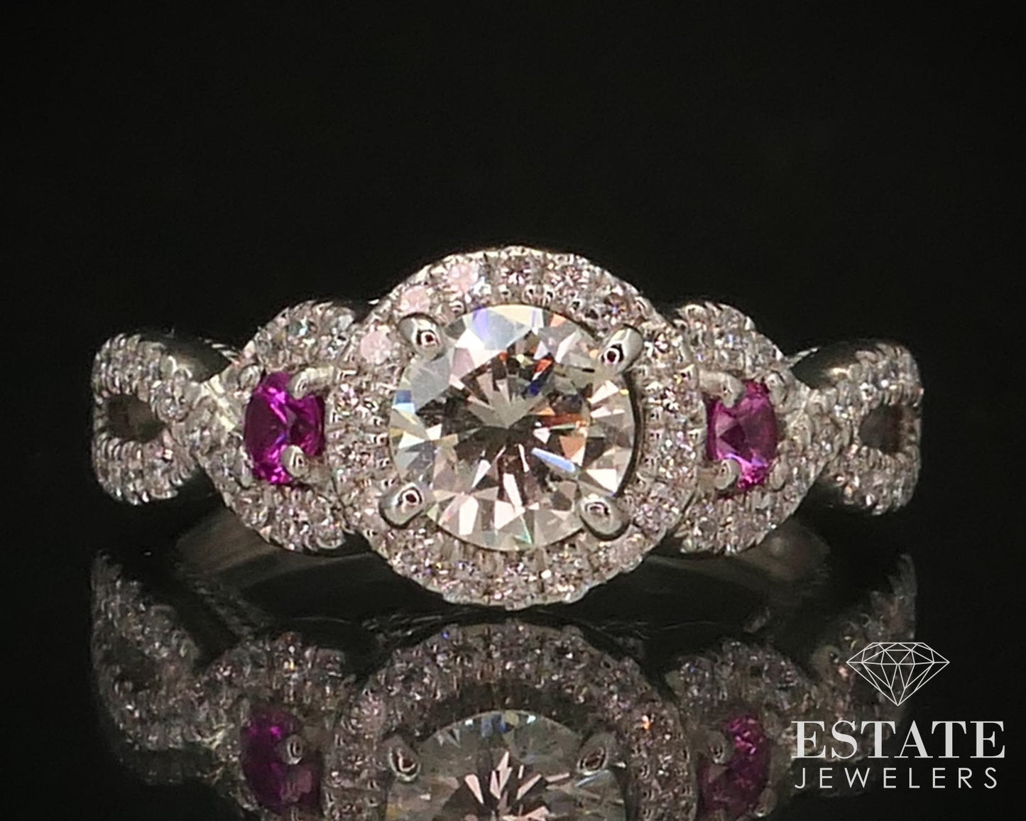 14k White Gold Natural 1ctw Diamond & Pink Sapphire LeVian Engagement Ring i1142