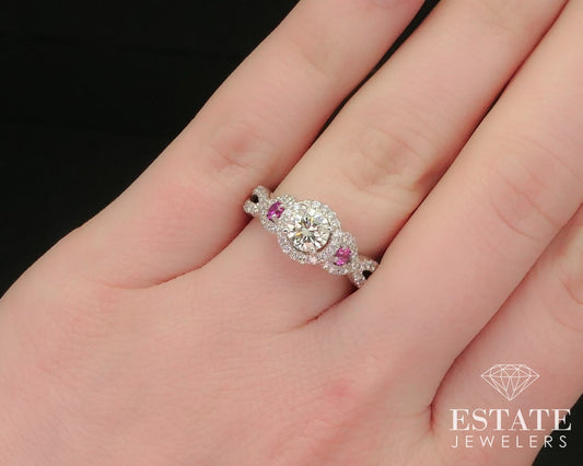 14k White Gold Natural 1ctw Diamond & Pink Sapphire LeVian Engagement Ring i1142