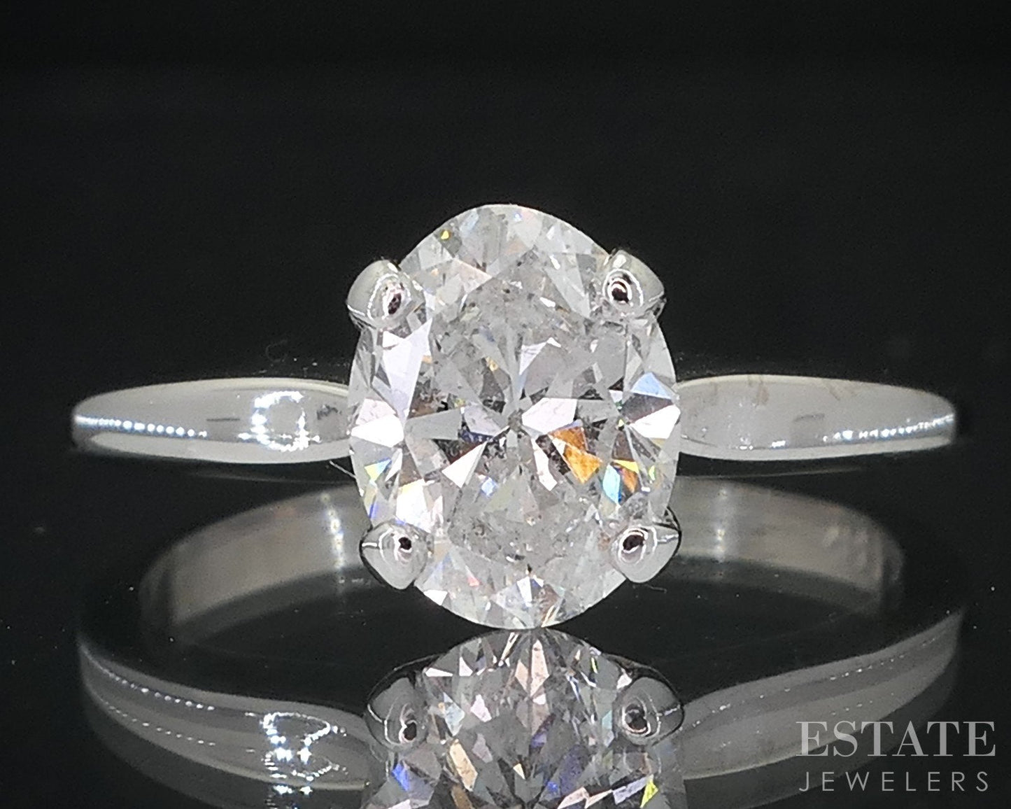 14k White Gold Oval Cut Natural 1.07ct Diamond Solitaire Ring 2.8g i7409