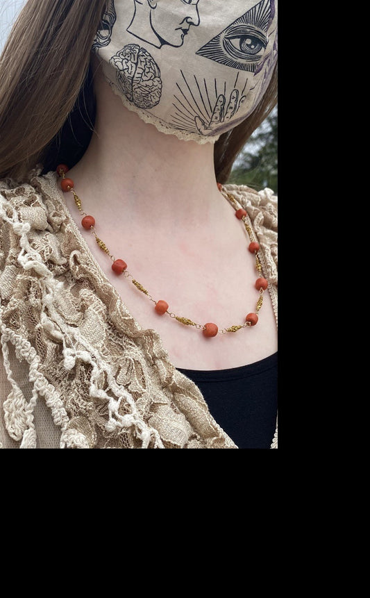 Antique 22k & 18k Yellow Gold Natural Coral Beaded Necklace 27.3g 22"L i15058