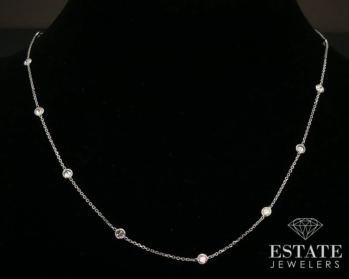 14k White Gold Round 1.50ctw Lab Created Diamond Link Necklace 2.3g 18"L i5798