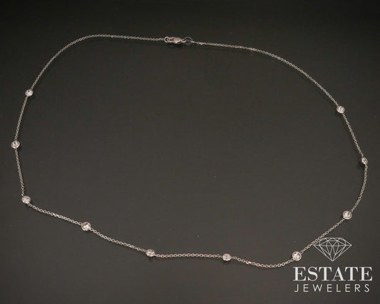 14k White Gold Round 1.50ctw Lab Created Diamond Link Necklace 2.3g 18"L i5798