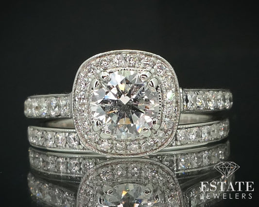 18k White Gold Round Natural 1.61ctw Diamond Gabriel & Co Wedding Set 7g i15137