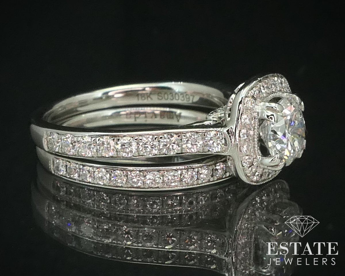 18k White Gold Round Natural 1.61ctw Diamond Gabriel & Co Wedding Set 7g i15137