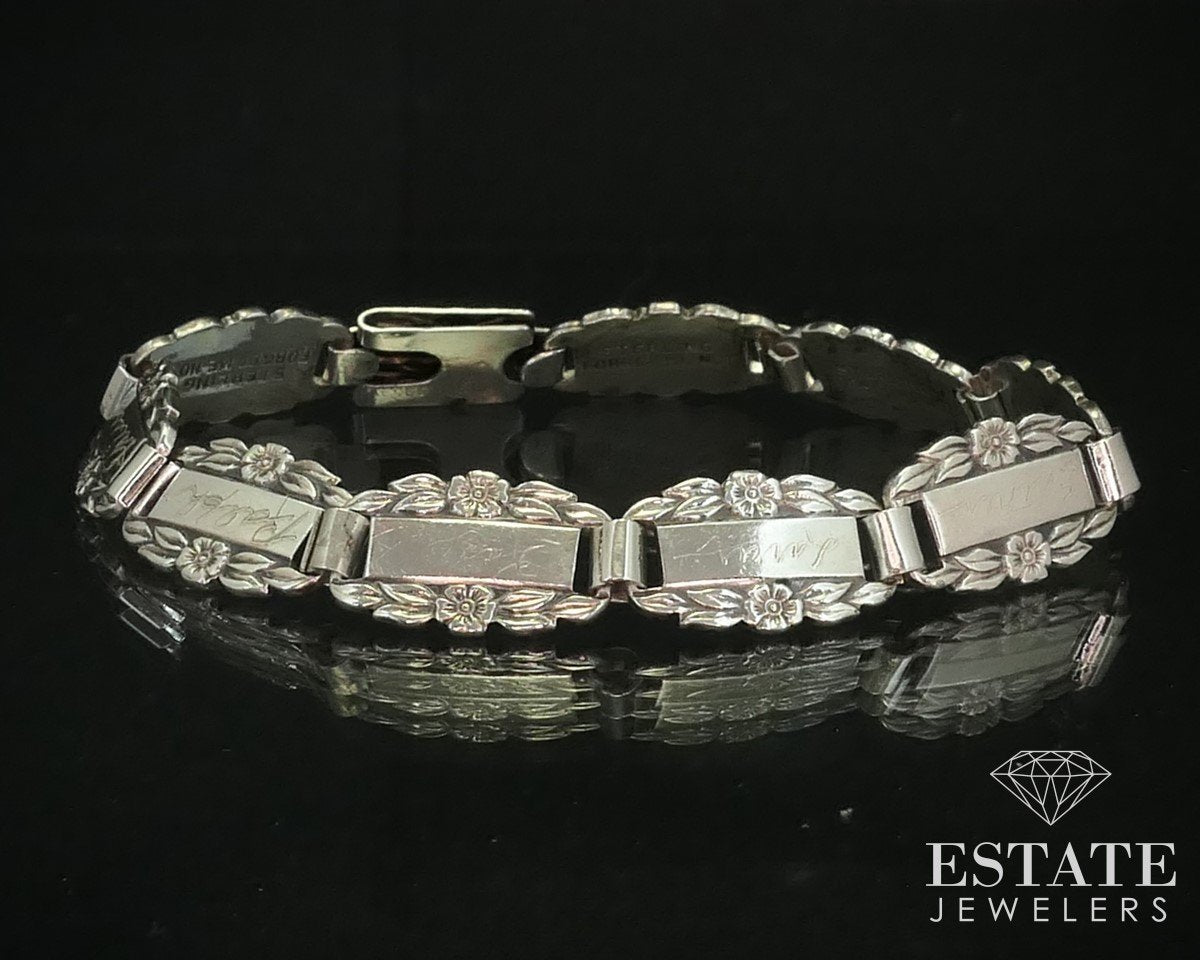Antique Sterling Forget Me Not Link Ladies Bracelet 14g 6.75"L i15173