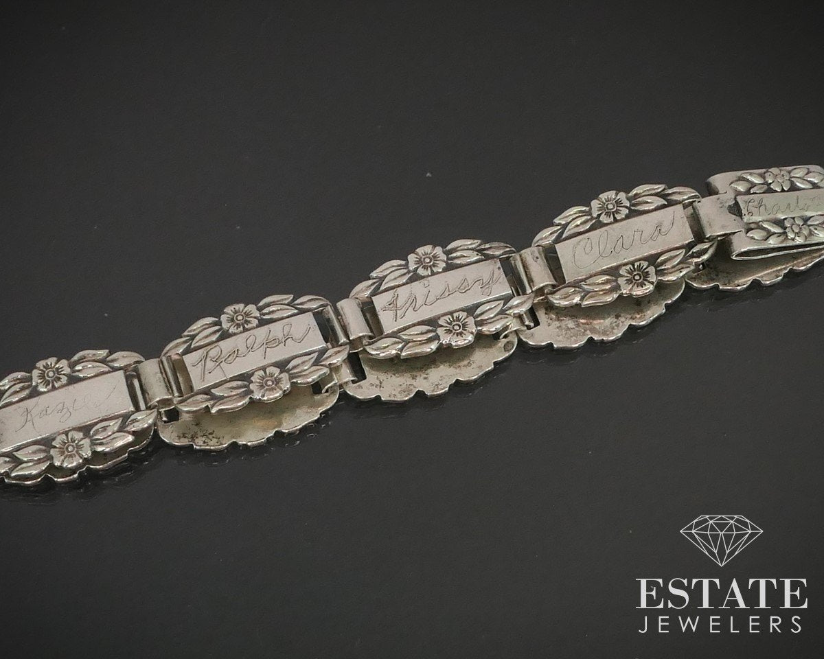 Antique Sterling Forget Me Not Link Ladies Bracelet 14g 6.75"L i15173