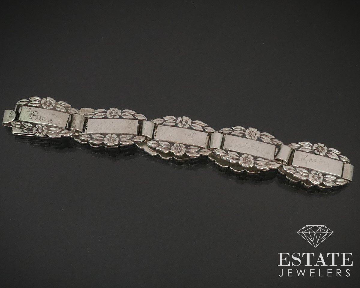 Antique Sterling Forget Me Not Link Ladies Bracelet 14g 6.75"L i15173