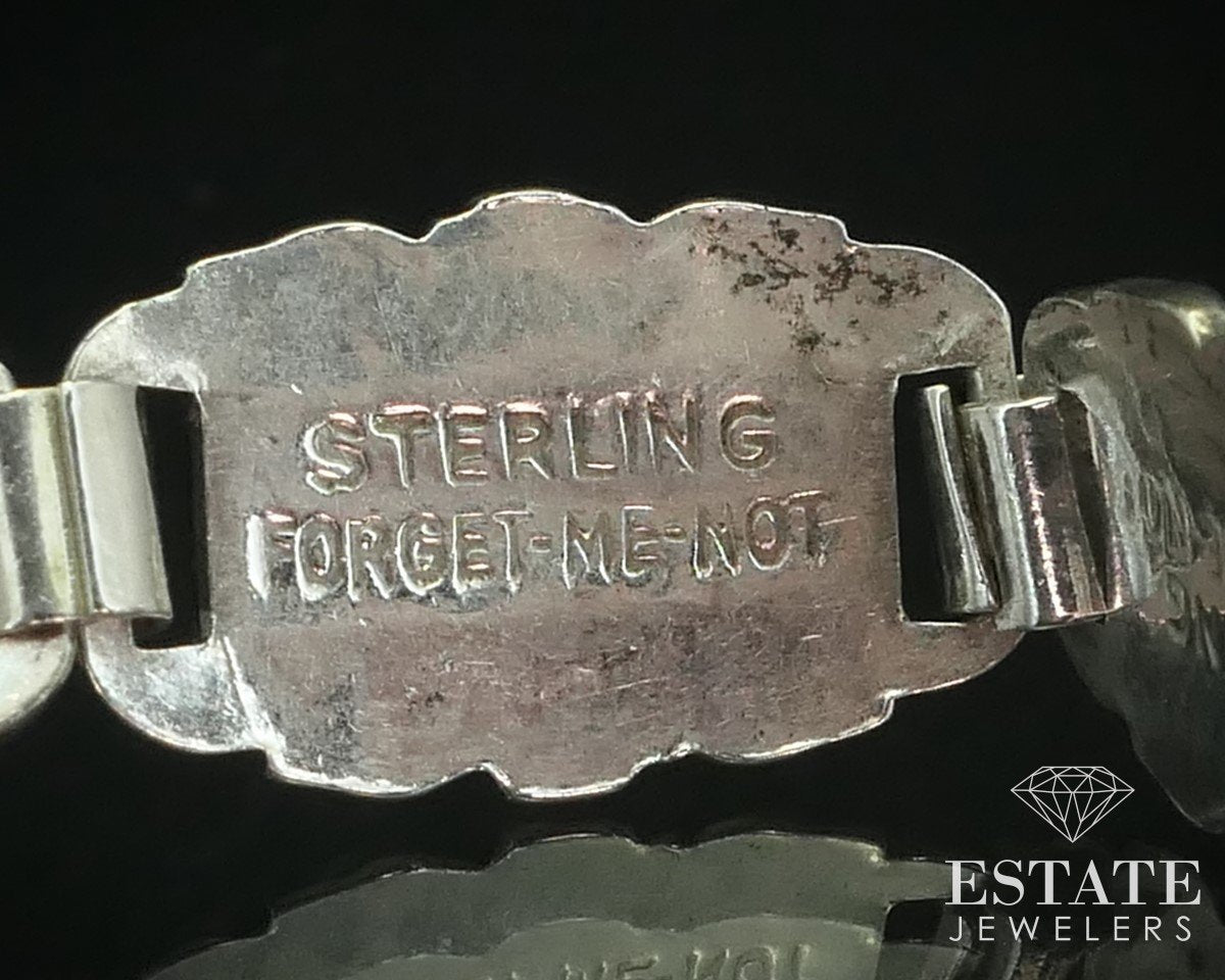 Antique Sterling Forget Me Not Link Ladies Bracelet 14g 6.75"L i15173