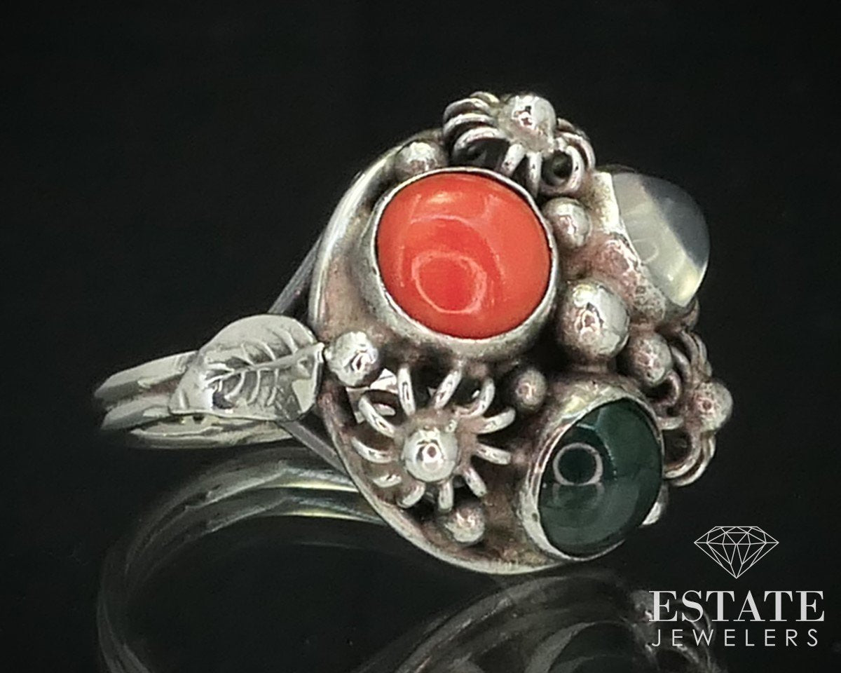 Vintage Sterling Navajo Natural Multi Gem Ladies Shield Ring 5.0g i15170