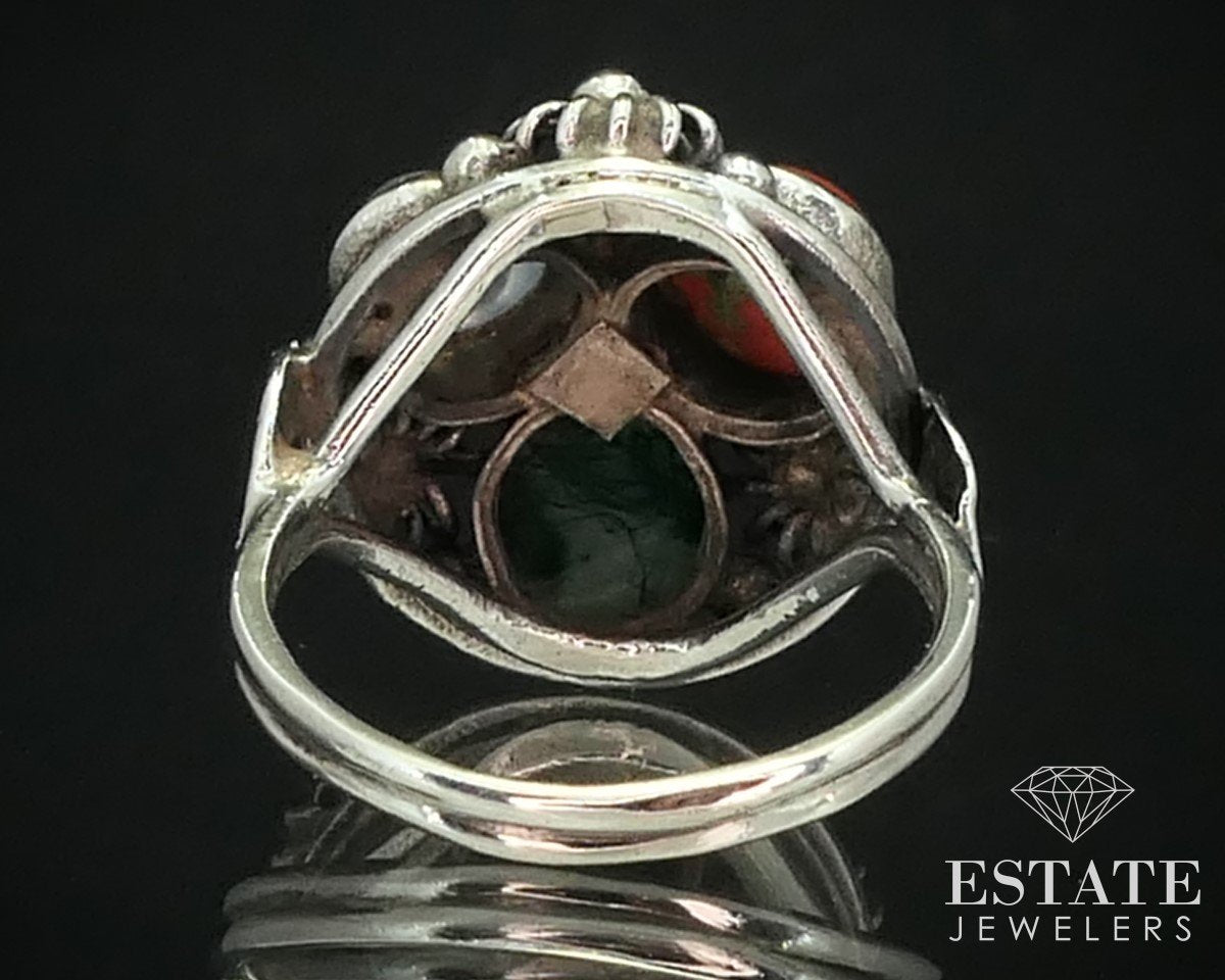 Vintage Sterling Navajo Natural Multi Gem Ladies Shield Ring 5.0g i15170